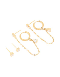 Waterproof Gold Plated Stainless Steel Cubic Zirconia Ear Stacking Pack - link has visual effect only