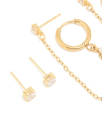 Waterproof Gold Plated Stainless Steel Cubic Zirconia Ear Stacking Pack - link has visual effect only