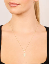 Waterproof Gold Plated Stainless Steel Mini Cross Short Necklace - link has visual effect only