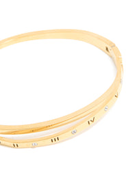 Waterproof Gold Plated Stainless Steel Diamante Roman Numeral Hinged Bangle - link has visual effect only