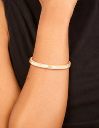 Waterproof Gold Plated Stainless Steel Pearl Inlay Hinge Bangle - link has visual effect only