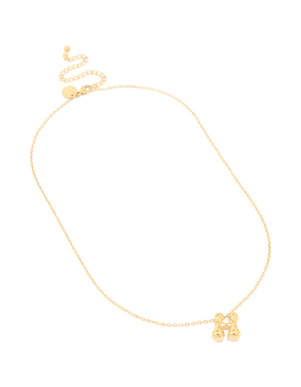 Waterproof Gold Plated Stainless Steel Large Bubble Letter H Necklace