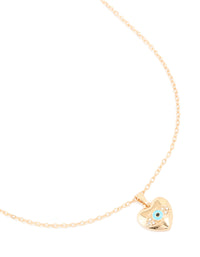 Gold Diamante Heart Evil Eye Pendant Necklace - link has visual effect only