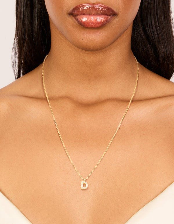 Gold Plated Brass Cubic Zirconia Letter D Necklace