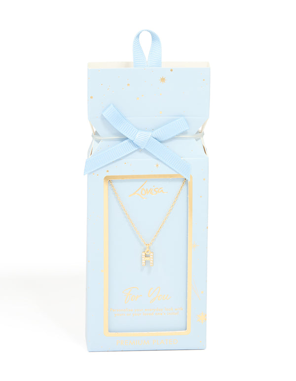 Gold Plated Cubic Zirconia Letter H Necklace