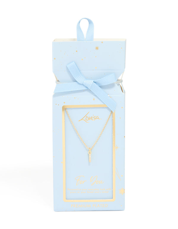 Gold Plated Brass Cubic Zirconia Letter I Necklace