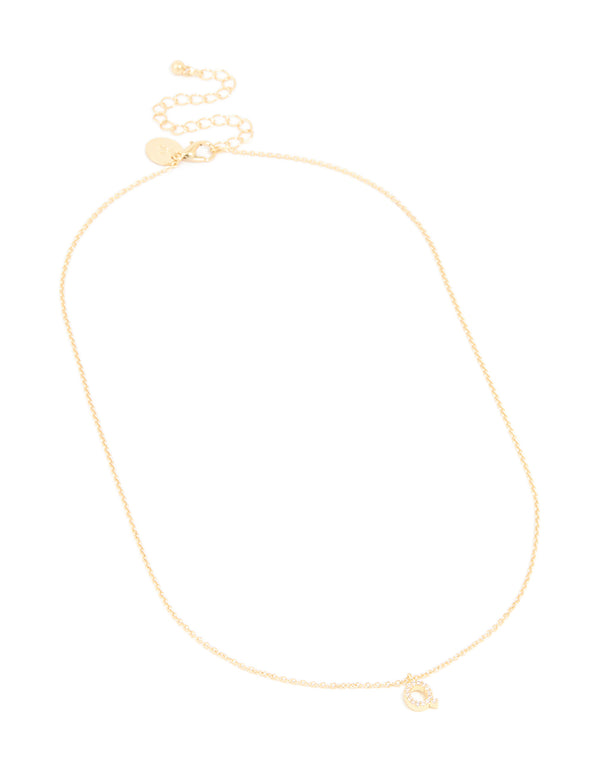 Gold Plated Brass Cubic Zirconia Letter Q Necklace