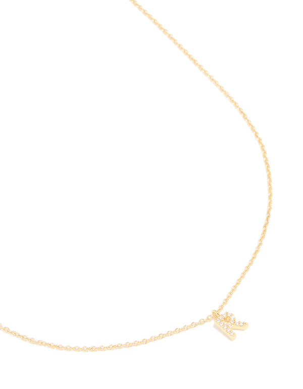 Gold Plated Brass Cubic Zirconia Letter R Necklace