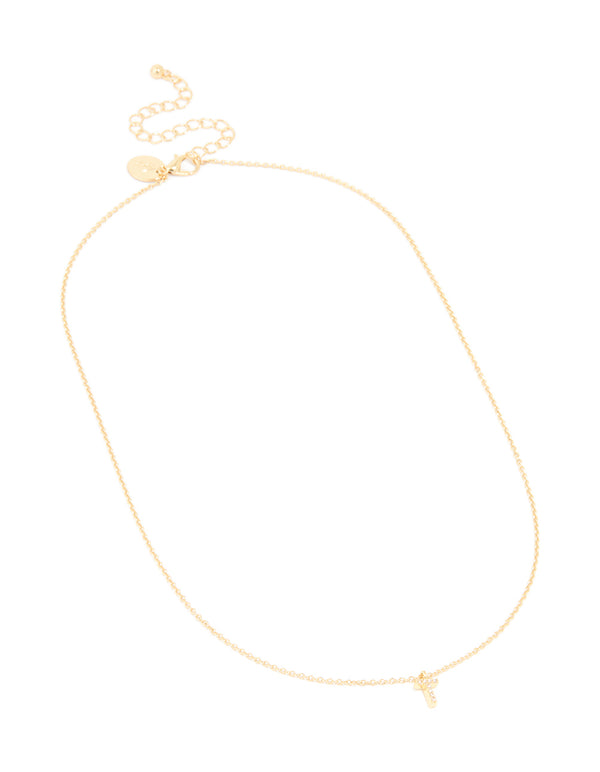 Gold Plated Brass Cubic Zirconia Letter T Necklace