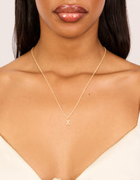 Gold Plated Brass Cubic Zirconia Letter X Pendant Necklace - link has visual effect only