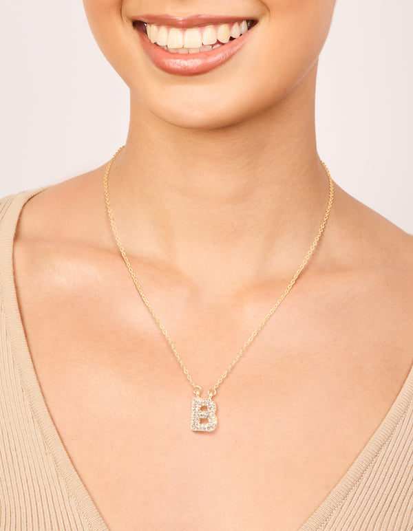 Kids Gold Cubic Zirconia Letter B Necklace