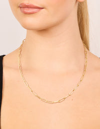 Waterproof Gold Plated Stainless Steel Open Oval Link Necklace - link has visual effect only