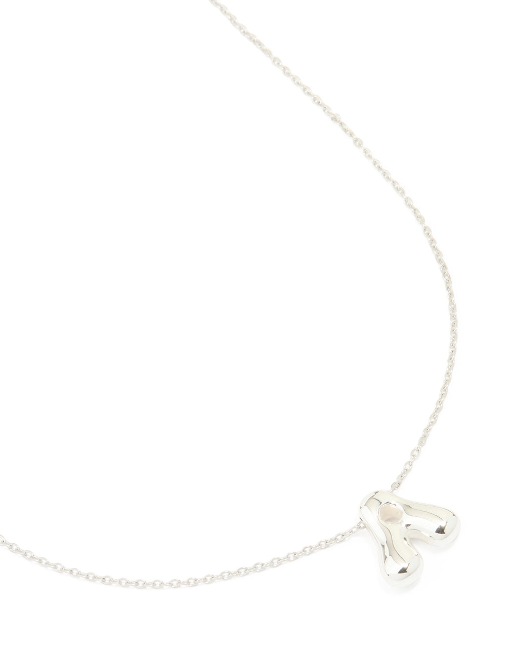 Showcasing an initial pendant necklace crafted from waterproof stainless steel in silver with dainty styling close up view