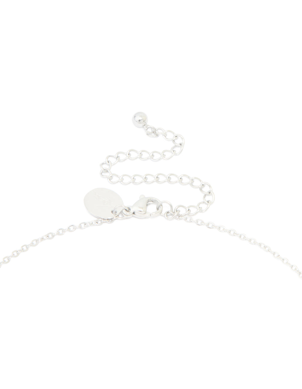 Crafted from waterproof stainless steel large bubble letter L initial charm pendant necklace in silver clasp detail view