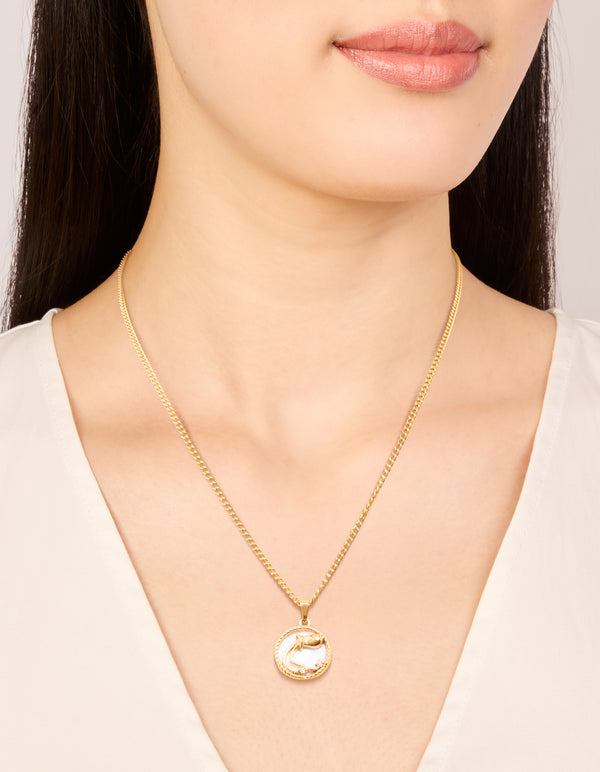 Waterproof Gold Plated Stainless Steel Circle Aquarius Zodiac Sign Necklace