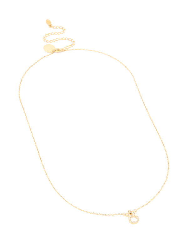 Waterproof Gold Plated Stainless Steel Cubic Zirconia Taurus Zodiac Sign Necklace