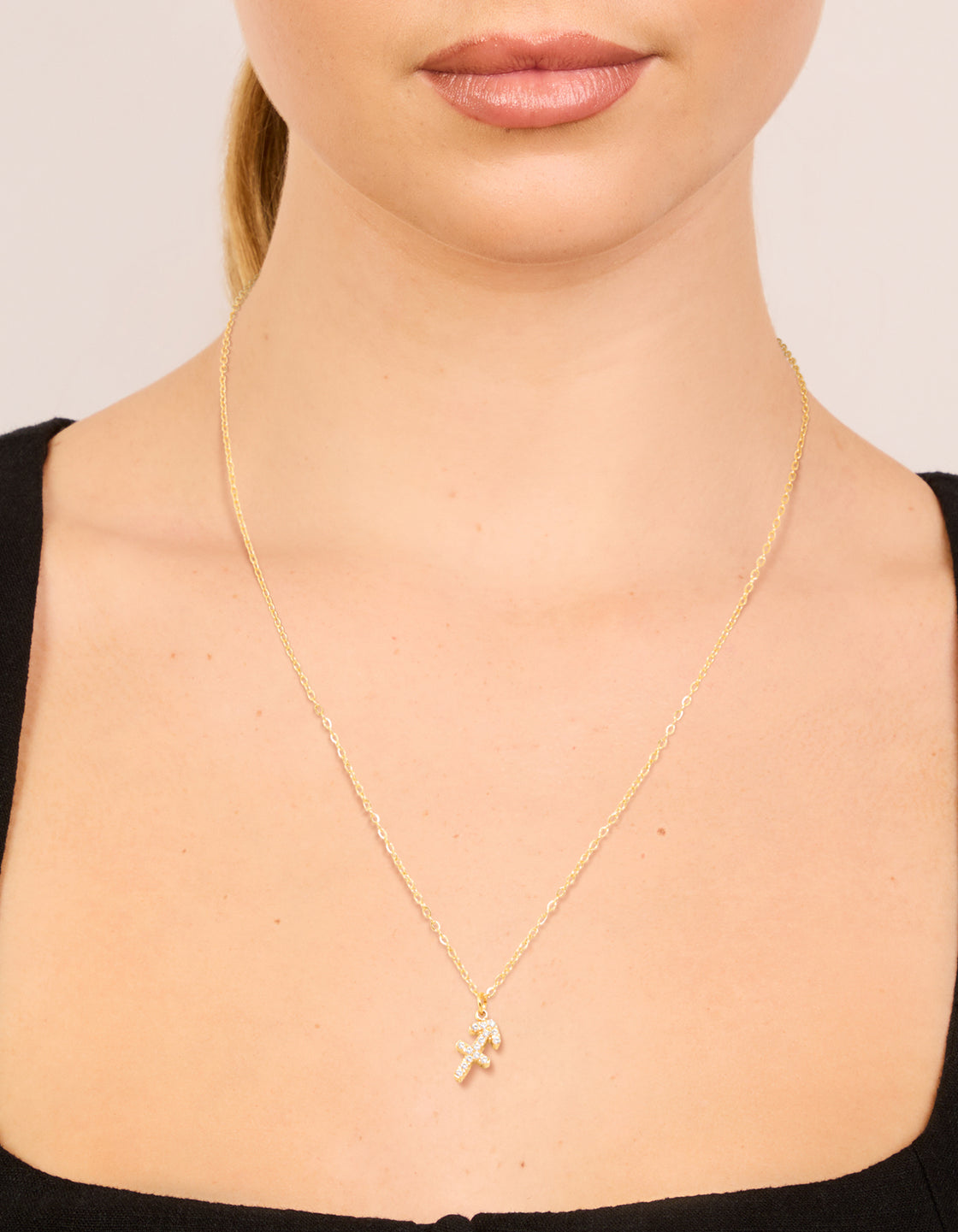 Waterproof Gold Plated Stainless Steel Cubic Zirconia Sagittarius  Zodiac Sign Necklace