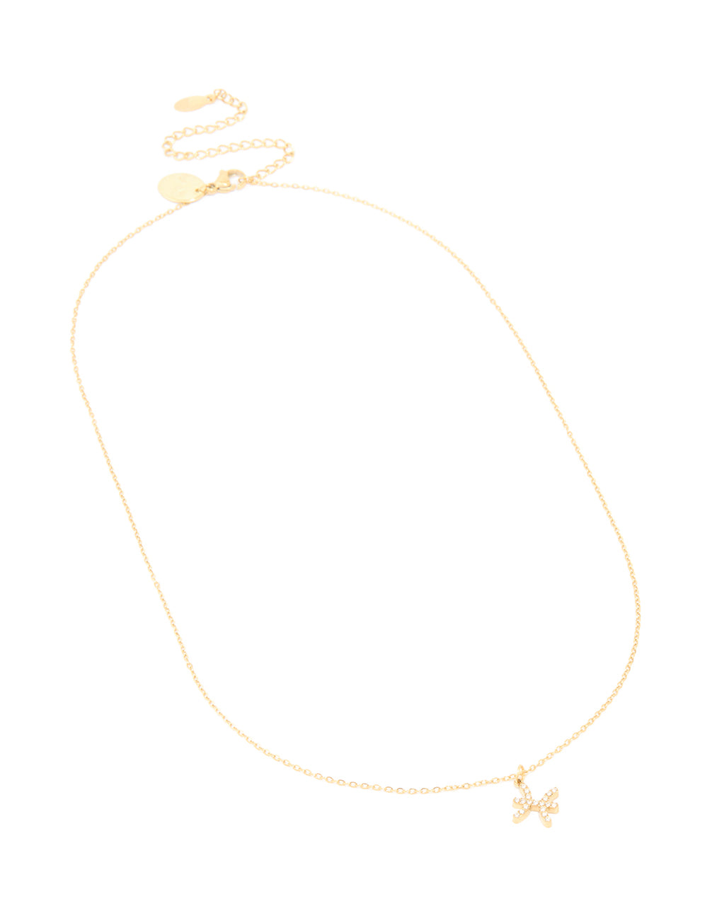 Waterproof Gold Plated Stainless Steel Cubic Zirconia Pisces Zodiac Sign Necklace