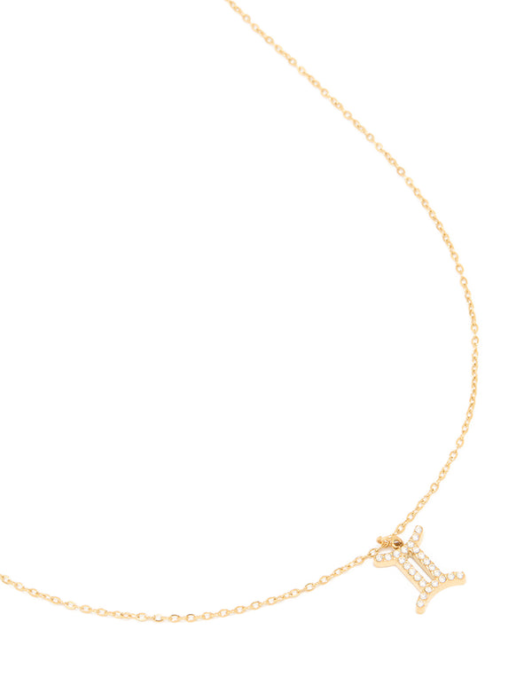 Waterproof Gold Plated Stainless Steel Cubic Zirconia Gemini Zodiac Sign Necklace