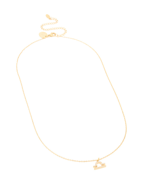 Waterproof Gold Plated Stainless Steel Cubic Zirconia Libra  Zodiac Sign Necklace