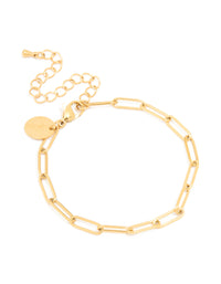 Waterproof Gold Plated Stainless Steel Open Oval Link Chain Bracelet - link has visual effect only