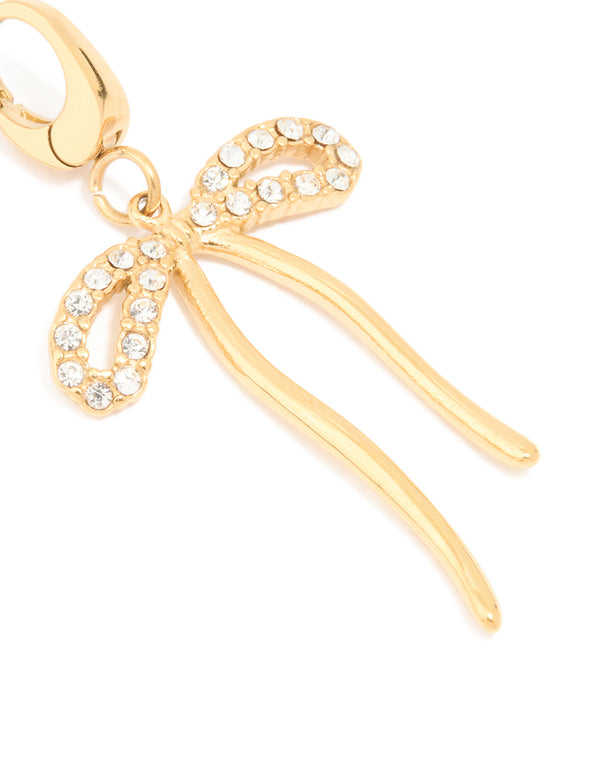 Waterproof Gold Plated Stainless Steel Pavé Cubic Zirconia Bow Charm
