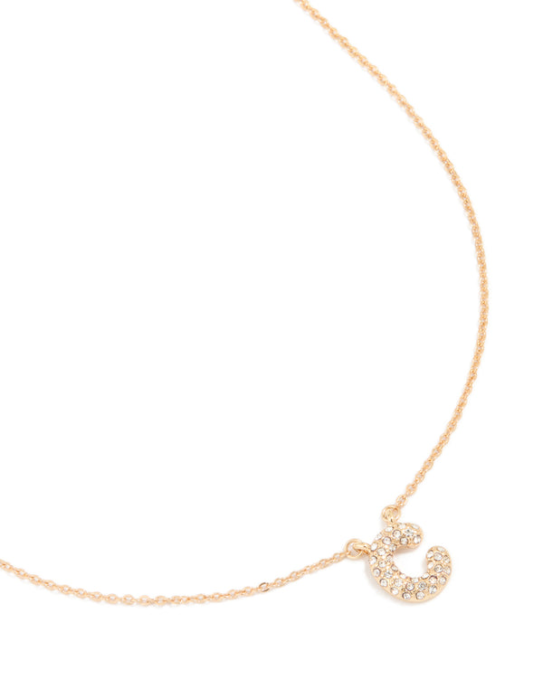Kids Gold Cubic Zirconia Letter C Necklace
