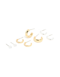 Mixed Metal Brass Cubic Zirconia Stud & Hoop Earrings 3-Pack - link has visual effect only