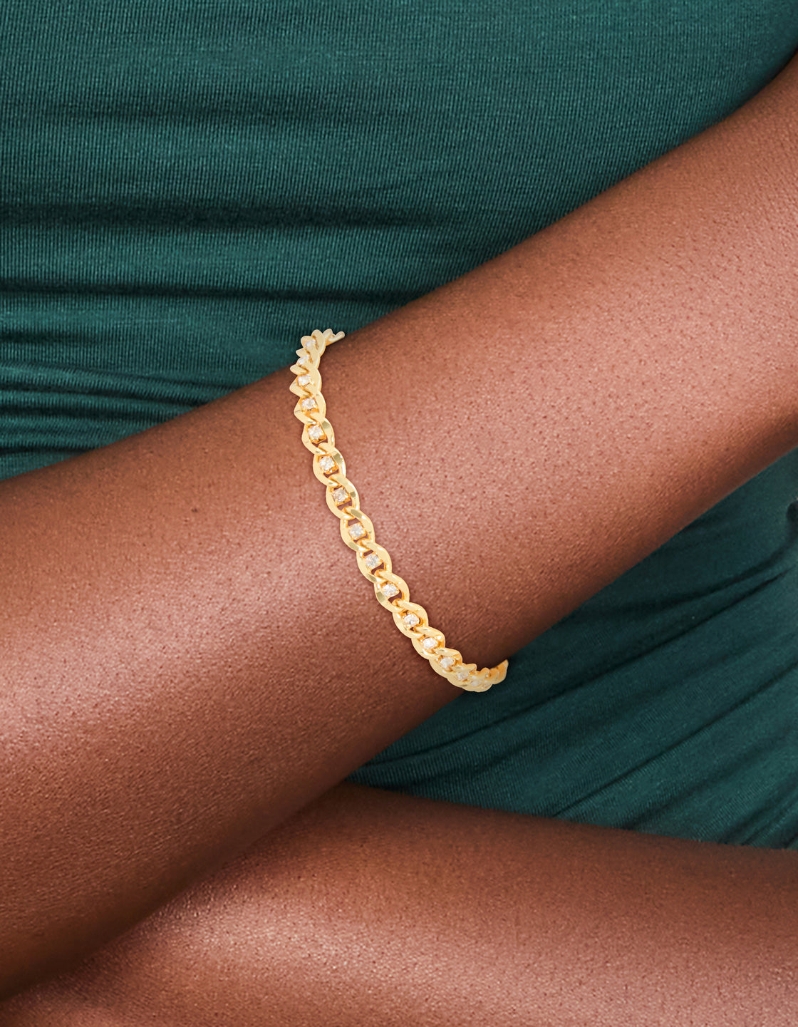 Gold Plated Brass Cubic Zirconia Diamante Chain Bracelet