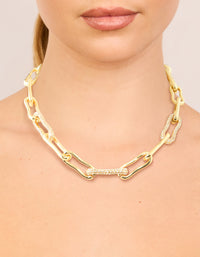 Gold Plated Diamante Wavy Chain Link Necklace - link has visual effect only