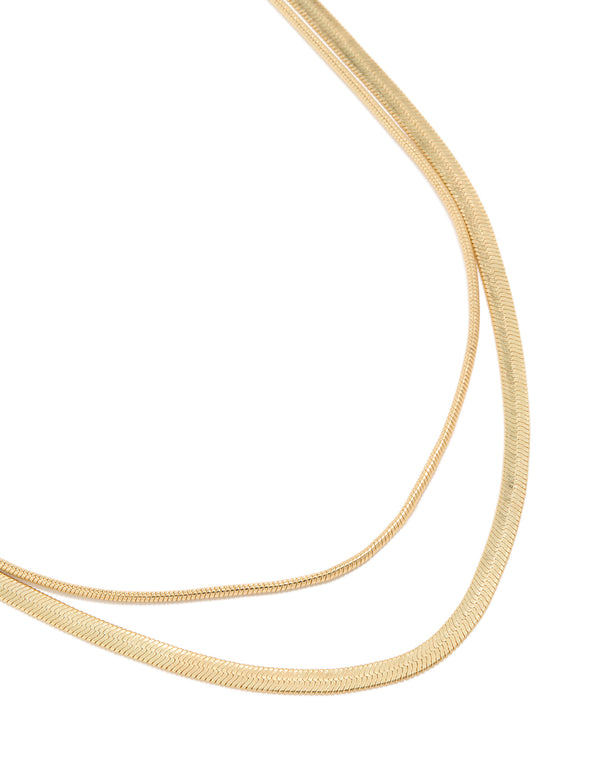 Gold Plated Fine & Snake Chain Layered Necklace