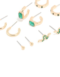 Gold Green Diamante Cross & Snake Earrings 6-Pack - link has visual effect only