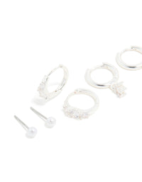 Silver Plated Cubic Zirconia & Pearl Earrings 4-Pack - link has visual effect only