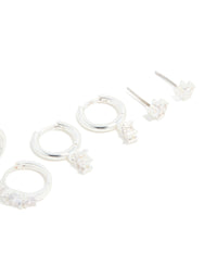 Silver Plated Cubic Zirconia & Pearl Earrings 4-Pack - link has visual effect only