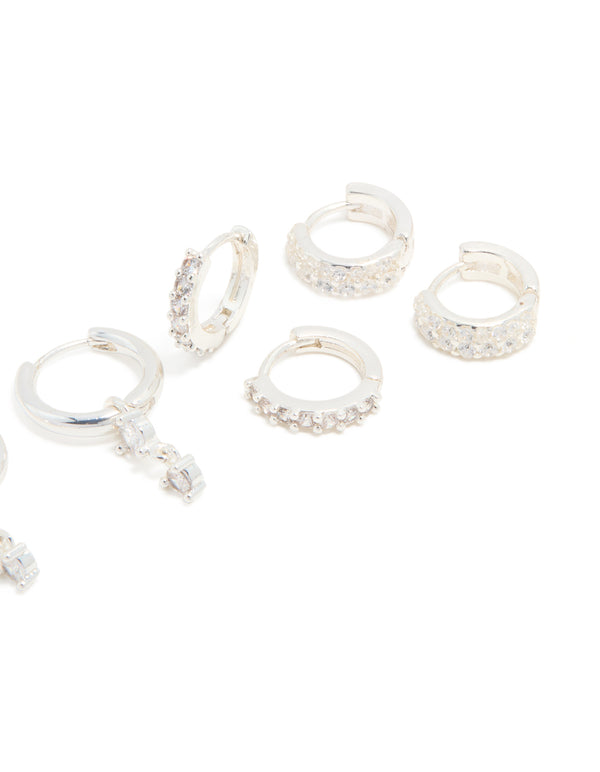 Silver Plated Cubic Zirconia Mini Huggie Earrings 4-Pack