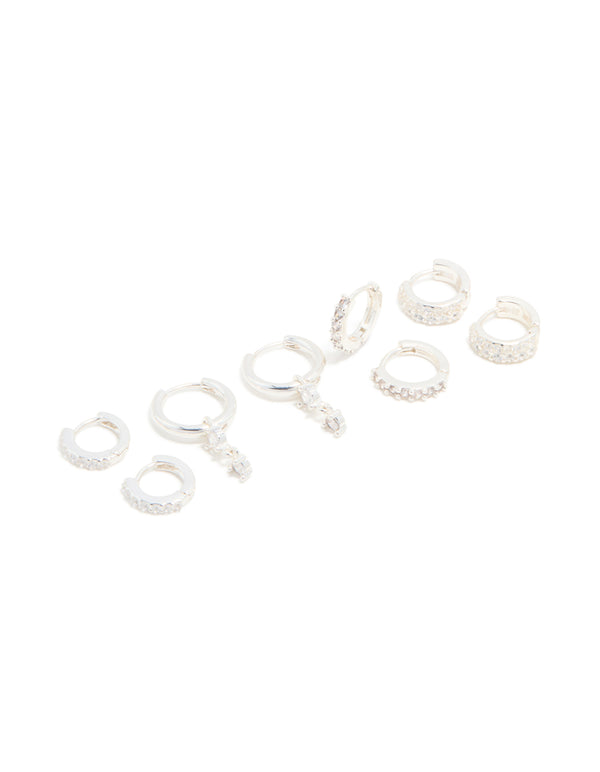 Silver Plated Cubic Zirconia Mini Huggie Earrings 4-Pack
