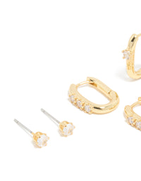 Gold Plated Cubic Zirconia Stud & Huggie Earrings 4-Pack - link has visual effect only