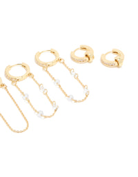 Gold Plated Cubic Zirconia Chained & Rondell Huggie Earrings 4-Pack - link has visual effect only