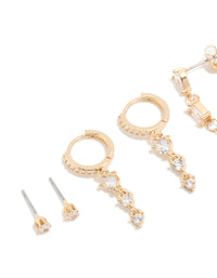 Gold Plated Cubic Zirconia Lovely Chain & Stud Earrings 4-Pack - link has visual effect only
