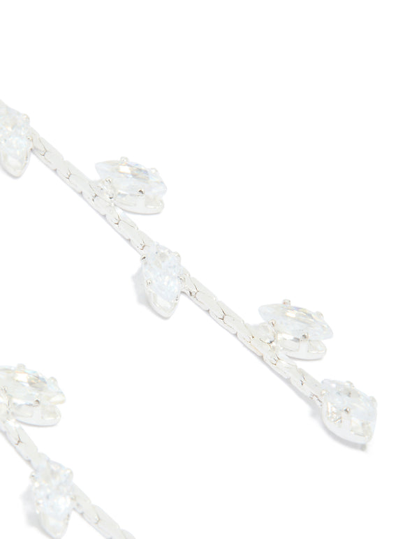 Silver Plated Cubic Zirconia Gleaming Leaf Drop Earrings