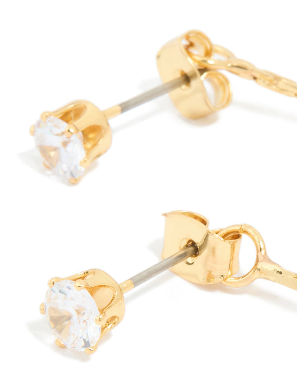 Gold Plated Cubic Zirconia Gleaming Leaf Drop Earrings