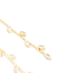 Gold Plated Cubic Zirconia Gleaming Leaf Drop Earrings - link has visual effect only