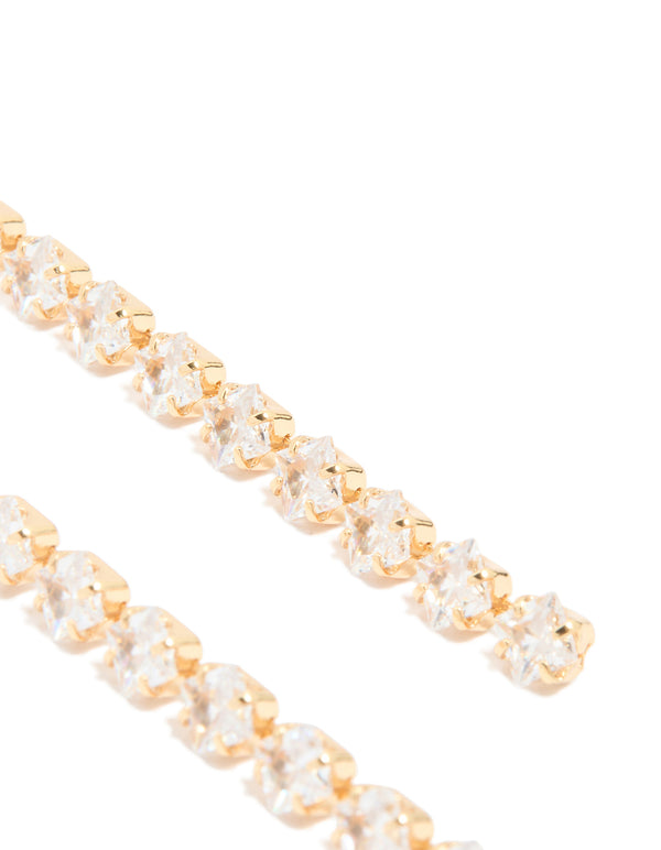 Gold Plated Cubic Zirconia Long Floral Drop Earrings