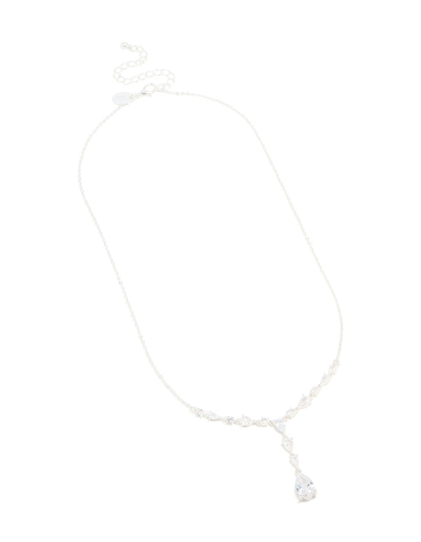 Silver Plated Cubic Zirconia Lovely Pear Drop Necklace