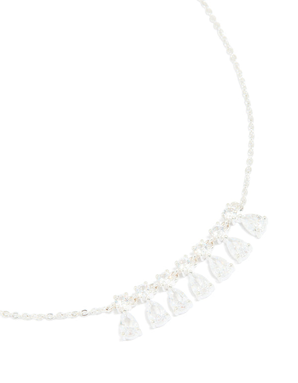 Silver Plated Cubic Zirconia 7-Pear Pendants Necklace