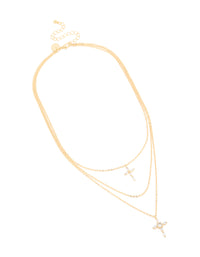 Gold Plated Cubic Zirconia Cross Layered Necklace - link has visual effect only