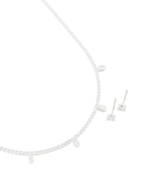 Silver Plated Cubic Zirconia Mini Marquise Drops Necklace & Earrings Set - link has visual effect only