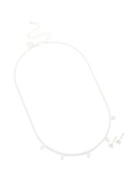 Silver Plated Cubic Zirconia Mini Marquise Drops Necklace & Earrings Set - link has visual effect only
