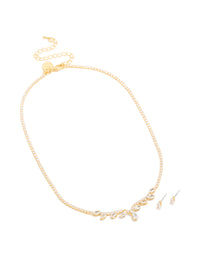 Gold Plated Cubic Zirconia Cluster Necklace & Earrings Set - link has visual effect only