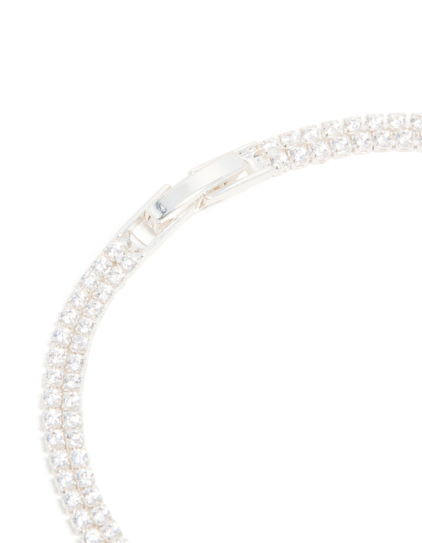 Silver Plated Cubic Zirconia Tennis Layered Bracelet